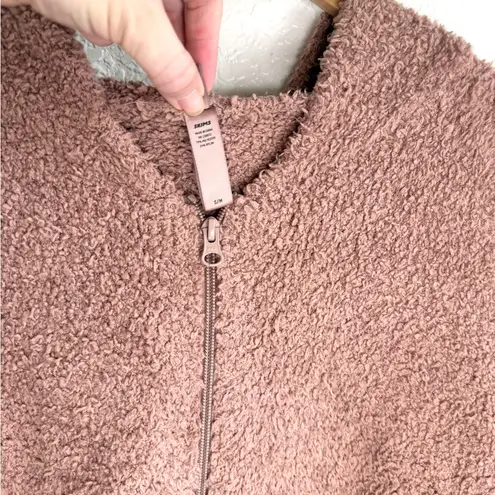 SKIMS by Kim Kardashian Cozy Knit Full Zip Sherpa Hoodie Brown Small S