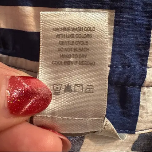 Multiples Blue and White Asymmetrical Mandarin Collar Top size Small