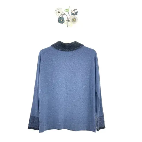 Soft Surroundings Pullover Tunic Top Blue Shawl Collar Knit Cuffs Size Petite XS