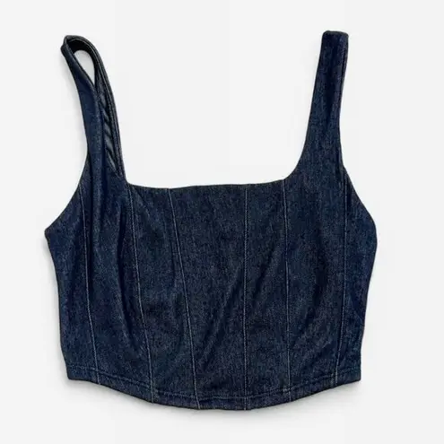 Timing  Blue Stretch Denim Cropped Corset Top Size S