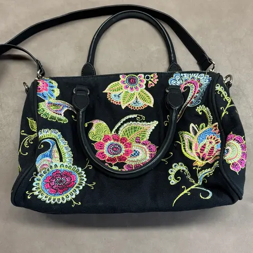 Desigual Anubis Nolita Black Floral Embroidered Satchel Crossbody Purse