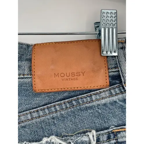 Moussy Womens Blue Distressed Highwaisted Frayed Hem Denim Shorts Size 28