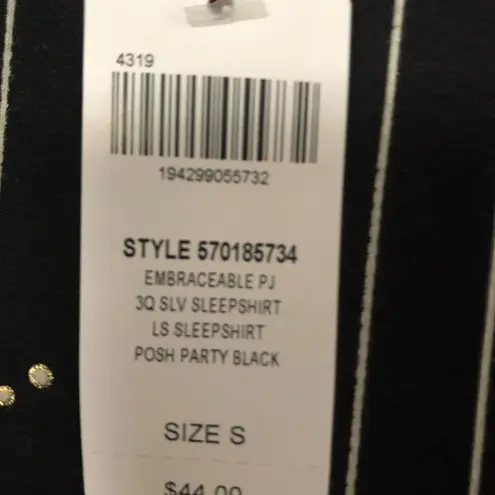 Soma Embraceable PJ Sleepshirt Posh Party Sz S Pass The Bubbly Metallic NWT Black