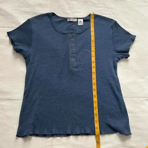 Vintage Navy blue short sleeve shirt with hook and eye details size large Size M