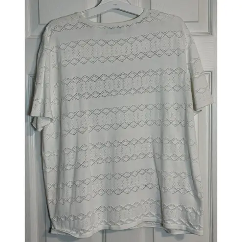 Alfred Dunner Women's Short Sleeve Top, Floral Patter, White/Purple, Sequin, XL White