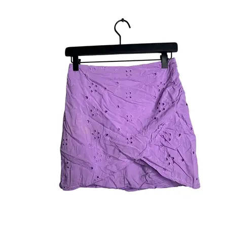 ASHLEY PARKER x RTR Women's Purple 100% Cotton Eyelet Wrap Mini Skirt Size 2