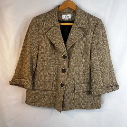 Le Suit Tweed Single Breasted Blazer 1/2 Sleeve Classic Business Career Size 12