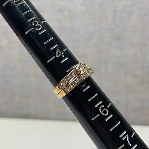 14K Gold Diamond Wedding Ring Set Sz 5 Engagement Band Bridal Stacking Ring