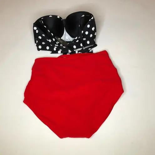 Unique & Classic High Waist Polka Dot Red 2 Piece Swimsuit L Size L