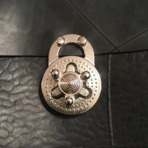 Rubber Crossbody Bag Vault Clasp Flap Black Blue Industrial Unique Purse 10x8.5