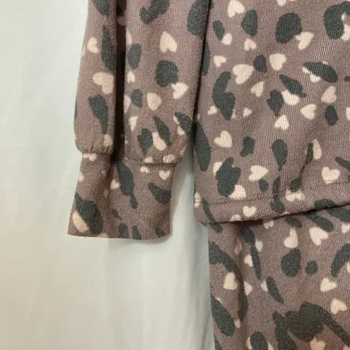 Como Sleep Brown Leopard Print Sweater Pants Two Piece Pajama Set Loungewear Size M