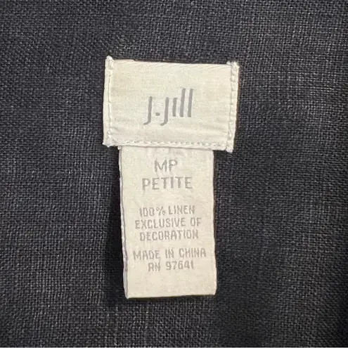 J Jill Womens Linen Button Up Jacket Sz MP Minimalist Capsule Wardrobe Lagenlook Black