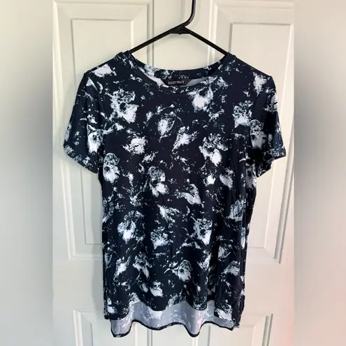 Ellen Tracy Dusty Floral Navy Hi-Lo Tunic/blouse Soft Knit Short Sleeve ≠SIZE S