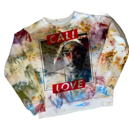 Tupac Tie Dye Cali Love Graphic Sweatshirt Medium White