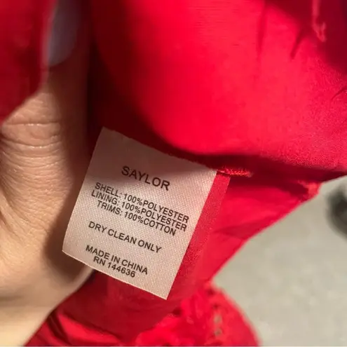 Saylor  Pippa Red Lace One-Shoulder Dress- Size XS