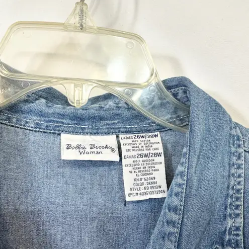 VTG Plus Size 26/28W Denim Top Embroidered Apple Tree Teddy Bear Teacher 411 Blue