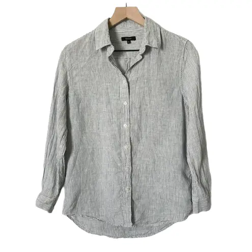 Quince 100% European Linen Blue Pinstripe Linen Long Sleeve Button Down Shirt XS