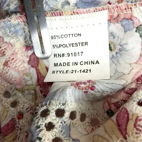 Solitaire Floral Eyelet Ruffle Tank Top Women L Red Preppy Fairy Cottage Resort