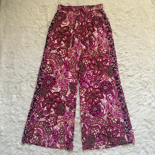 Johnny Was Pants Dreams of Vivanna 100% Silk Easy Pant Wide Leg Flowy Pink Sz XS