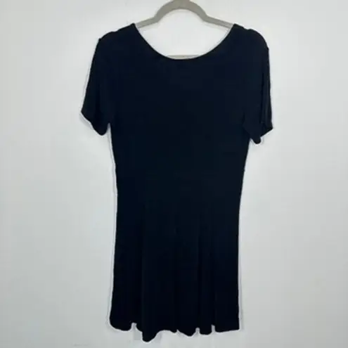 Vintage Black Babydoll Stretch Jersey Knit Short Sleeve Mini Dress Fit Flare 90s