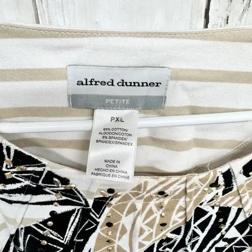 Alfred Dunner Petite Shirt Women Sz PXL Mixed Media Boat Neck 3/4 Sleeve Blouse