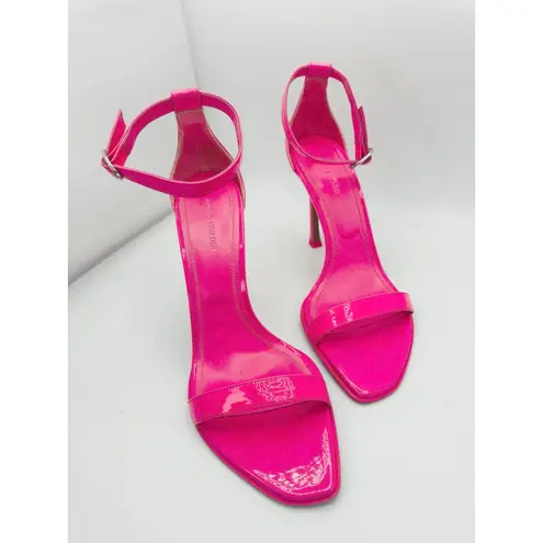 Amina Muaddi Kim Bubblegum Pink Patent Calf Leather Stiletto Strap Heels Size 39