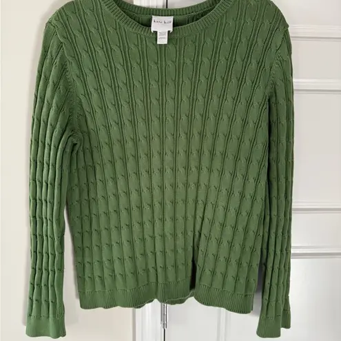 Kate Hill Green Crew Neck Classic Cable Knit Sweater Preppy Cotton Blend Large