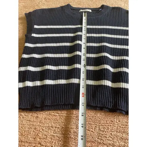 Moon Madison Navy White Striped Sleeveless Knit Sweater Size Small Cotton Blend
