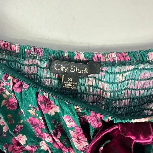 City Studio XL Green Floral Bow Mini Dress Cottagecore Romantic Boho Coquette Size undefined