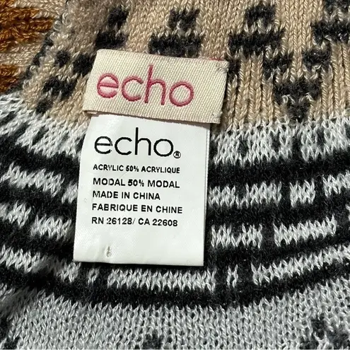 ECHO Black Brown Tan Blue Cream Zig Zag Sweater Knit Long 8.5 x 70” Scarf