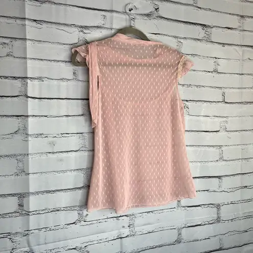 Lily White Pink Lace Sleeveless Cap Blouse Size M Sheer Bow Ribbon Y2K Romantic