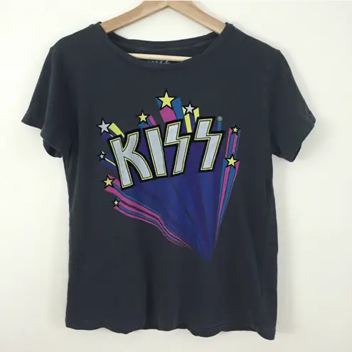 Lucky Brand x KISS Black Dark Grey Colorpop Stars Graphic Band Tee