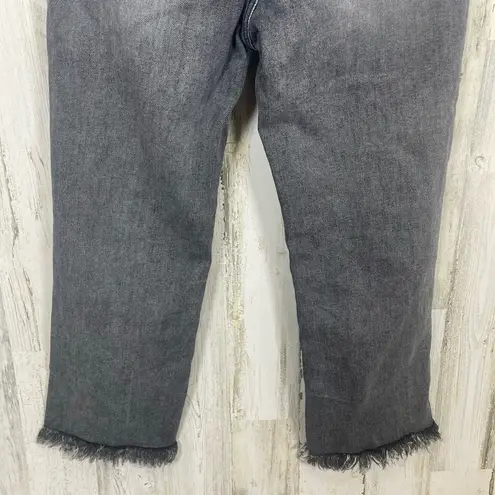 RISEN LOS ANGELES High Rise Distressed Jeans Frayed Hem Waist Dark Grey size 30 Black