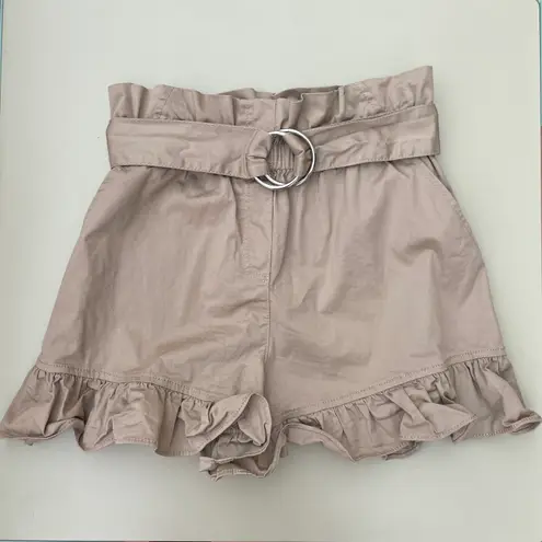 Cinq à Sept Cinq a Sept Braxton twill high-waist belted ruffled khaki shorts size 4 small