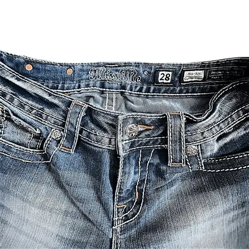 Miss Me Women's Mid-Rise Cuffed Stretch Capri Jeans Blue Embellished Bling