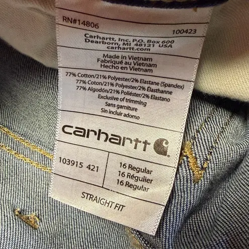 Carhartt  Denim Double Knee Jeans Womens 16 Straight Leg Rugged Flex Blue