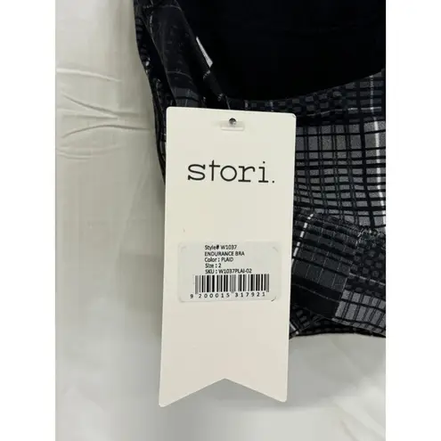 NWT Stori Endurance Plaid Print Padded Sports Bra Black/White/Gray Women's US 2 Size undefined