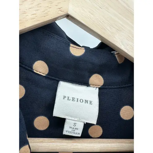 Pleione  Dress Women SMALL Navy Blue Cream Polka Dot Print Long Sleeve