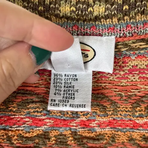 Talbots Vintage 90s  Pink Yellow Fair Isle Full Zip Long Sleeve Sweater