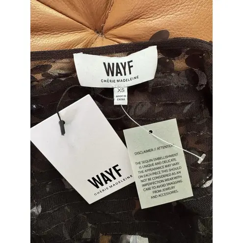 WAYF NWT Black Sequin Mesh Crop Tank Top Women’s Size XS