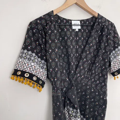 MISA Los Angeles - Boho Wrap Tie Top Short Sleeve Blouse