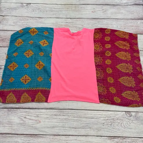 Tabi Myers Handmade AC/DC One of a Kind Poncho Top Pink Multicolor One Size Red Size undefined