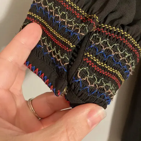 The Great . The Promenade Top 0 XS Black Multicolor Embroidery Tassel Flowy Boho