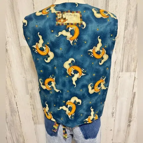 Vintage Handmade Halloween Vest whimsical ghost spiders bat reversible teacher Blue Size XL