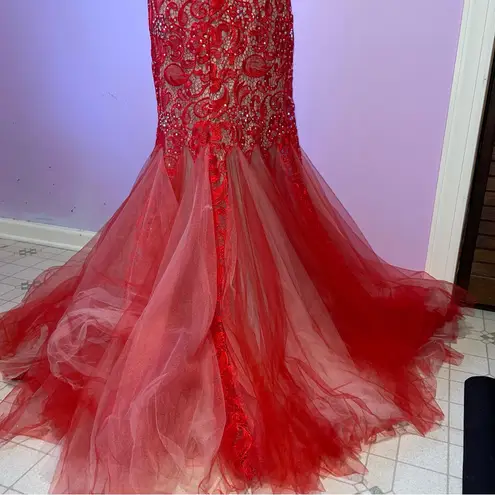 Panoply 44236 Prom Dress Women Size 12 Lace Overlay Tulle Trumpet Mermaid Glam