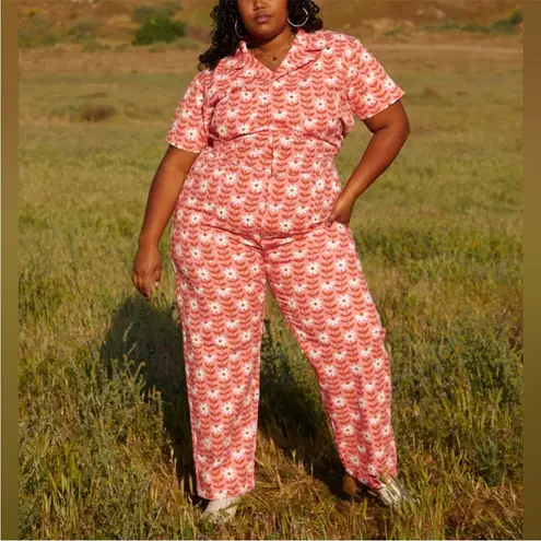 Big Bud Press Daisy Chain Jumpsuit Pink Floral Cotton Twill Medium GUC