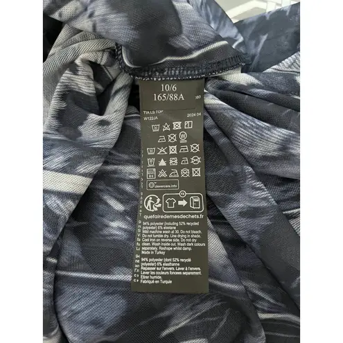 ALLSAINTS Tia Mesh Semi Sheer Blue Abstract Boho Artsy High Neck Ruched Top Sz 6