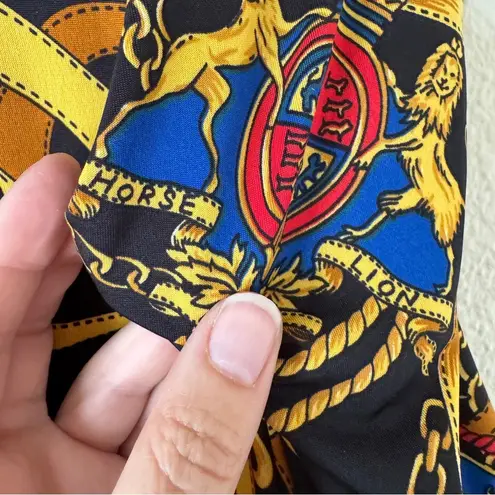 Vintage 90s Black Blue Equestrian Print Mini Dress Womens L Horse Lion Chain Size L