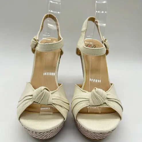 Delicious Sandal Womens 10 Cream Sue Ankle Strap Knot Espadrille Wedge Sandal