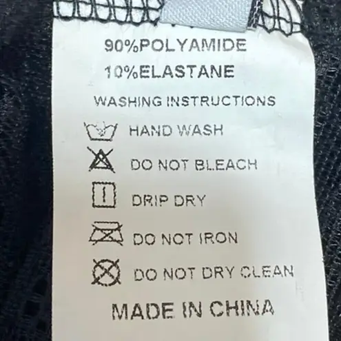 Women's Black Floral Lace Long Sleeve Sheer See Trough Crop BlouseTop Size S